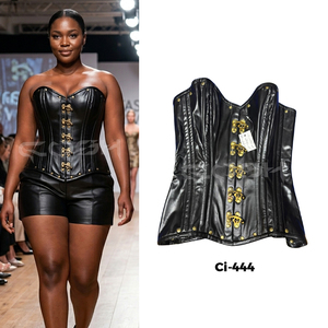 Corset en cuir noir de qualité supérieure avec armatures en acier, clous et fermoirs - Product Image 4