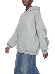 Sweat-shirt à capuche unisexe surdimensionné gris uni en molleton de coton avec impression numérique, respirant, poche kangourou, coupe classique, idéal pour l'automne - Product Image 3