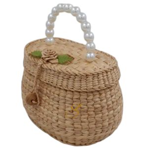 Sac en paille avec poignée en perles : Panier en jacinthe d'eau tressé à la main - Product Image 2