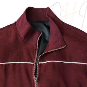 Conjunto Deportivo Personalizado Color Granate, Tejido Waffle, Cortavientos, Chaqueta Bomber Ligera con Cierre y Ribete, Pantalones Jogger de Pierna Ancha, Estilo Casual de Invierno para Hombre - Product Image 4