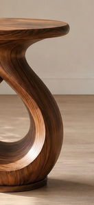 Mesa de centro redonda moderna convertible de madera con diseño acanalado, hecha a mano, para sala de estar a bajo precio - Product Image 4