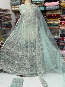 <b>Light</b> Blue Embroidered Silk Salwar Kameez Floor Length Wedding Dress With <b>Net</b> Dupatta For Women India Pakistan Style Elegant Loo - Product Image 6