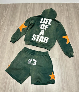Ensemble short et sweat à capuche pour homme 100% coton, séchage rapide, manches courtes, dernier design, vente en gros, en ligne. - Product Image 6