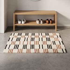 Modern Handwoven Jute Geometric Rug <b>Cream</b> Black Brown Flatweave Anti-Slip Textured Stripe Pattern Living Room Home Decor - Product Image 3