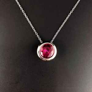 สร้อยคอพลอยสีชมพู จี้เงินแท้ ของขวัญวันเกิดเดือนกรกฎาคม ของขวัญคริสต์มาส ของขวัญครบรอบ 40 ปี สำหรับผู้หญิง - Product Image 1