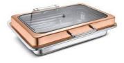 Plat de service rond en acier inoxydable Royal avec demi-couverture en verre, finition miroir, pieds intelligents, durable, pour événements, capacité 6 litres