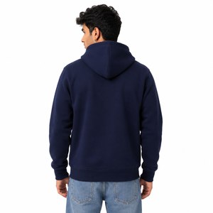 Solid Navy Full <b>Zip</b> Men <b>Hoodies</b> Cotton Fleece Regular Fit Kangaroo <b>Pocket</b> Custom Logo Autumn Winter Wholesale Manufacturer - Product Image 3