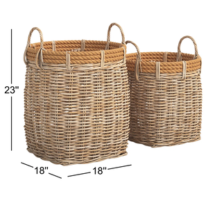 Ensemble de paniers à linge en rotin tressé à la main, paniers de rangement en osier enveloppés de corde avec poignées pour l'organisation de la maison - Product Image 3