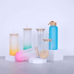 Gobelets en verre à double paroi personnalisables avec logo, vierges pour sublimation, 16oz, 25oz, 20oz, avec couvercles et pailles pré-percés - Product Image 1