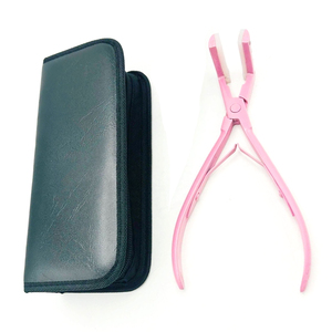 Pince à presser pour extensions capillaires rose poudré avec étui de voyage, mâchoires en silicone souple, cadre métallique ergonomique, outil de pose pour salon - Product Image 1