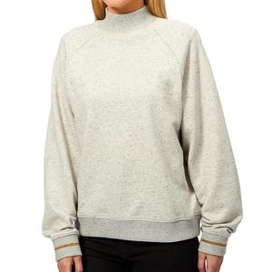Sweat-shirt à col montant pour femme Oatmeal avec coutures d'épaule raglan, manches longues et bordure de poignet rayée contrastante, vêtement décontracté - Product Image 1