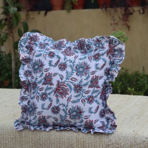 Handmade Square <b>Block</b> Print Boho Frill Cotton Cushion Cover for <b>Bed</b> Hotel & Home Decor-Eco-Friendly - Product Image 3