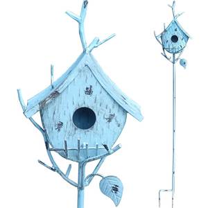 Nichoir à oiseaux en métal au design vintage pour la décoration extérieure de patio, de jardin et de cour. - Product Image 1