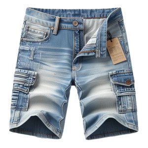 กางเกงยีนส์ขาสั้นหลายกระเป๋าทันสมัยสำหรับผู้ชายกางเกงคาร์โก้สตรีทแวร์ดีไซน์ชุดเที่ยวคลับกางเกงยีนส์ซักได้ - Product Image 5