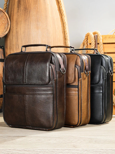 Sac messager en cuir véritable pour homme, couleur unie, sac bandoulière avec fermeture éclair, grande capacité, style professionnel - Product Image 6