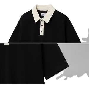Fashion <b>Men's</b> Loose Fit Polo Shirt Short Sleeve Black Cream Contrast Collar Summer Top - Product Image 1