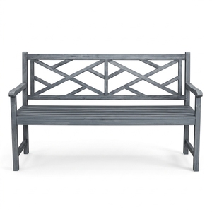 Kepang Outdoor Patio <b>Bench</b> Solid Teak <b>Wood</b> Grey Finish 2-Seater Traditional Design for Dining Model NAT153 - Product Image 1