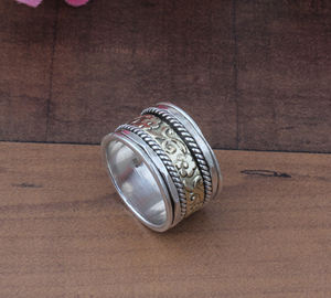 Bague unique en argent sterling et laiton, sertie de pierres torsadées, bicolore, faite à la main, tressée, pour homme et femme, bijoux de fête, vente en gros - Product Image 2