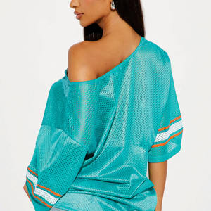 Camiseta Oversize de Malla Estilo Urbano para Mujer con Estampado de Número Personalizado, Jersey de Fútbol Americano de Manga Corta, OEM, Marca Privada - Product Image 6