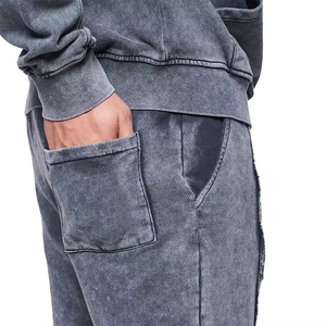 Men's Washed Cotton <b>Hoodie</b> and Pants Tracksuit Set Solid Color Casual Full Sleeve Regular Fit Autumn Wear - Product Image 5