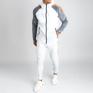 Men's <b>White</b> Grey Orange Color Block Tracksuit Hooded Zip Up Sweat Suit Athletic <b>Jogger</b> Set Sportswear Casual Activewear - Product Image 1