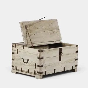 Vintage Heritage Reclaimed Wood <b>Storage</b> Trunk <b>Chest</b> Box Coffee Table with Metal Fittings for Bedroom Living Dining Farmhouse - Product Image 2