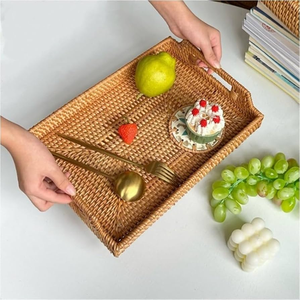 Best Price Home Decorative & <b>Dining</b> <b>Table</b> Accent Boho <b>Rattan</b> Tray With Handle Excellent Quality At Your Budget - Product Image 3