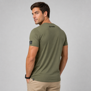 Camiseta de Cuello en V para Hombre Fly Humble, Color Verde Oliva, Manga Corta, Corte Ajustado, Transpirable, de Algodón, Informal, con Estampado 'Stay Positive', OEM - Product Image 6