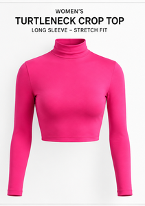 เสื้อครอปคอเต่าแขนยาวสีชมพูสำหรับผู้หญิง ทรงเข้ารูป สีพื้น ผ้าถัก ระบายอากาศได้ดี ใส่ได้ทุกฤดู เหมาะสำหรับใส่ไปเที่ยวคลับ - Product Image 2