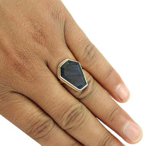 Natural Labradorite Gemstone <b>Ring</b> Available In Solid <b>925</b> Sterling <b>Silver</b> Adjustable Design Handmade Coffin Shape Boho Jewelry - Product Image 3