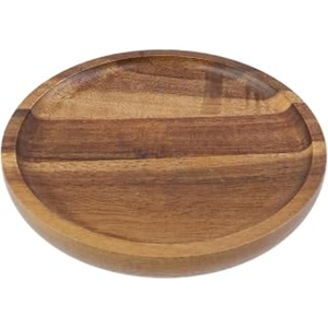 Plato Redondo de Madera Natural para Servir, Color Marrón Pulido, Vajilla de Estilo Nórdico para Hogar, Bodas y Fiestas - Product Image 1