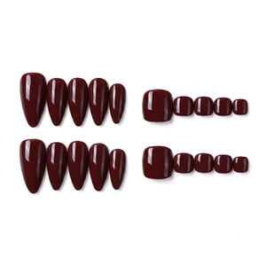 Ongles de doigt pré-conçus en acrylique brillant de couleur solide de vin foncé d'amande moyenne - Product Image 1