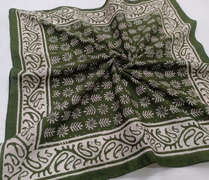 Wholesale 53x53cm 100% Soft Cotton Hand Block Print Bandana <b>Scarf</b> Green <b>Square</b> Floral Head Wrap Breathable Durable Spring Summer - Product Image 1