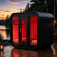 Sauna extérieur en bois de pin avec option Wi-Fi intelligent, thérapie par lumière rouge, sauna en forme de cube avec porte en verre, pour 1 à 4 personnes, chauffage au bois, spa