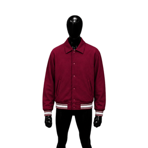 Chaqueta Varsity Color Granate de Moda para Hombre, Cuello Camisero, Corte Regular, Material de Algodón, Chaqueta Letterman de Lujo - Product Image 1