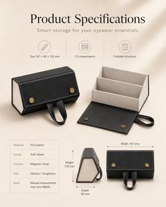 Étui à lunettes pliable multi-emplacements en cuir PU, boîte de rangement portable pour lunettes de soleil avec poignée et bouton-pression pour le voyage - Product Image 2