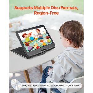 Écran portable HD pivotant de 15,6 pouces pour lecteur DVD, batterie rechargeable 4,5-5H, double haut-parleur, prise en charge de la synchronisation TV, format VCD - Product Image 5