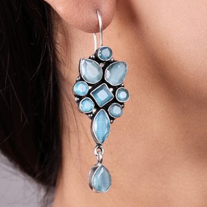 Fabricante Verificado, Venta al por Mayor, Pendientes de Moda para Mujer, Chapados en Plata Antigua, con Múltiples Piedras, para Fiestas |   Venta Directa de Fábrica - Product Image 3