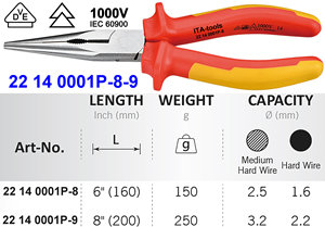 Alicates de Punta Larga Aislados de 1000V con VDE - Product Image 3