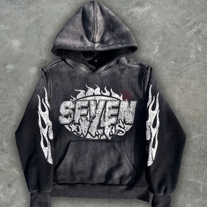 Ensemble de survêtement d'hiver personnalisé : sweat à capuche imprimé et pantalon évasé à double taille, style streetwear oversize et ample - Product Image 5