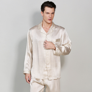 PHANTOM IMPEX Pijamas de Seda de Morera 100% para Hombre, de Alta Calidad, Transpirables, con Estampado Geométrico, Manga Larga, con Bolsillos - Product Image 4