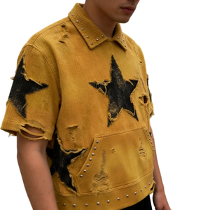 เสื้อสตรีทแวร์ Finch Garment แบบสั่งทำพิเศษ เนื้อผ้าหนา ทรงบ็อกซี่ ตกแต่งด้วยการปะติดปะต่อ ปักลายเสื้อยืดโอเวอร์ไซส์ ผ้าถัก - Product Image 3