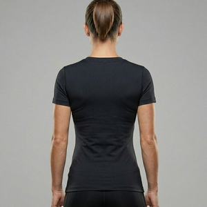 T-shirt de compression à manches courtes pour femme, col en V, sous-vêtement de sport, haut d'entraînement pour le jogging, tee-shirt anti-UV - Product Image 2