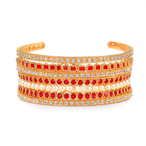 Gold Plated Meenakari <b>Bangles</b> <b>Set</b> Crystal Stone Imitation Pearl Featuring Zircon Ruby for Bridal Fine <b>Sets</b>-10575604BLU_2.8 - Product Image 2