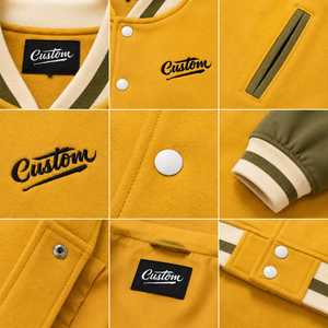 เสื้อแจ็คเก็ตวาร์ซิตี้ปักลายตามสั่งสำหรับผู้ชาย สีเหลืองเขียวมะกอก ผ้าขนสัตว์/โพลีเอสเตอร์ สวมใส่สบายในฤดูหนาว ปกคอพับได้ ทรงปกติ กันลม - Product Image 4