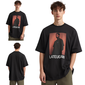 Camiseta de Manga Corta para Hombre, Estilo Vintage, Holgada, con Estampado Gráfico, Cuello Redondo, Algodón Jersey 320g, Moda Urbana, Personalizable - Product Image 1