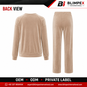 Ensemble de survêtement en velours extensible pour femme, col rond, pantalon droit, personnalisé OEM, directement de l'usine Blimpex - Product Image 2