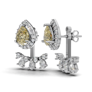 Boucles d'oreilles pendantes de luxe en or 18 carats avec diamant jaune taille poire et halo floral, certifiées IGI, cadeau de mariage pour mariée - Product Image 2