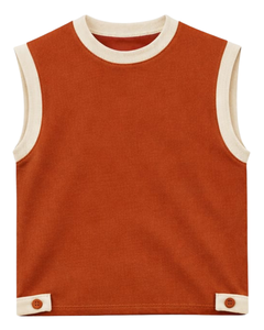 Men <b>Rust</b> Orange Sleeveless Tank <b>Top</b> & Matching Shorts Set Summer Cotton Outfit Contrast Cream Trim Drawstring Two Piece Set - Product Image 1
