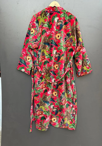 Bata Kimono con Estampado de Dibujos Animados para Mujer, Suave y Transpirable, 100% Algodón, Camisón de Verano Hecho a Mano, Cuello en V, Cintura Elástica, Largo Completo - Product Image 4